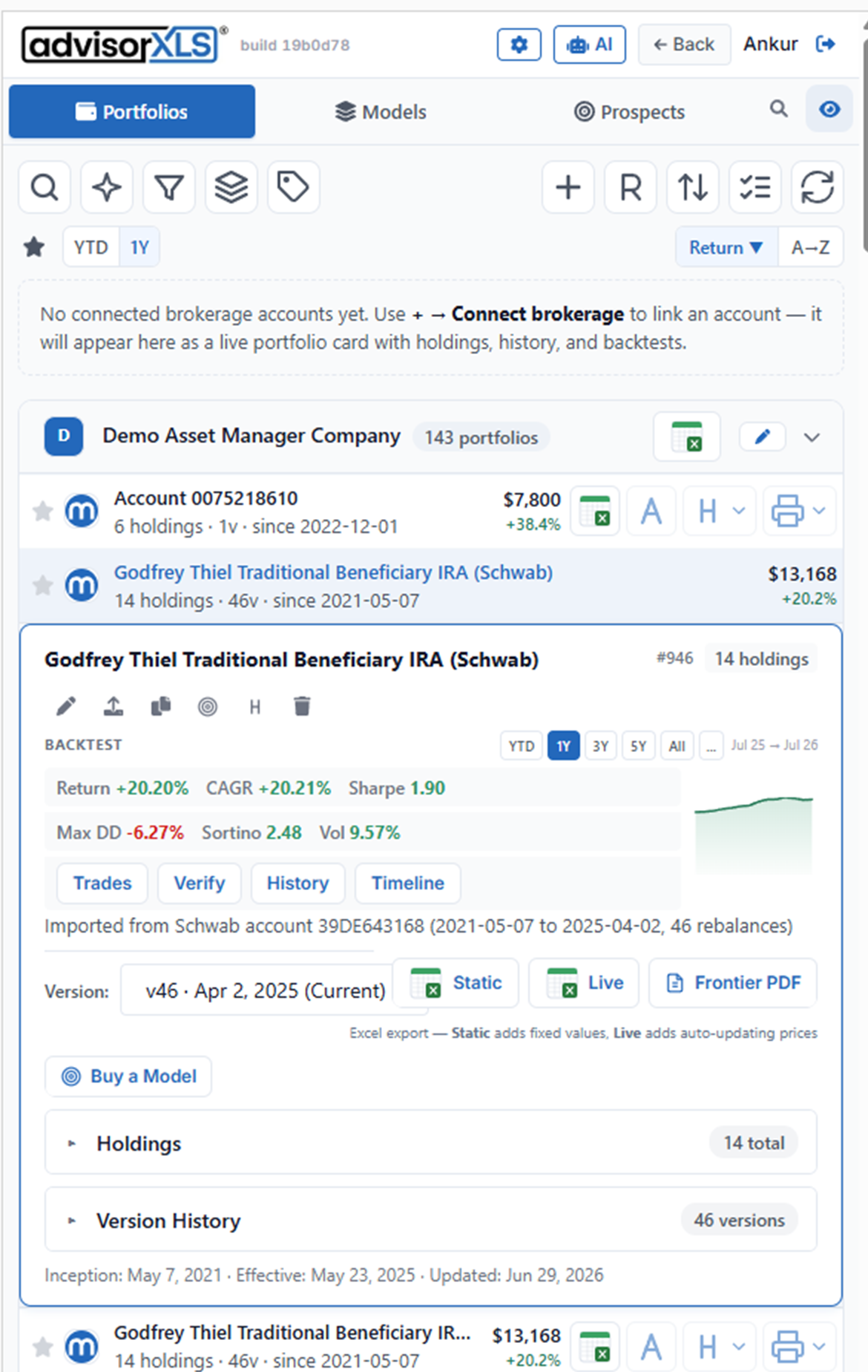 Portfolio backtest